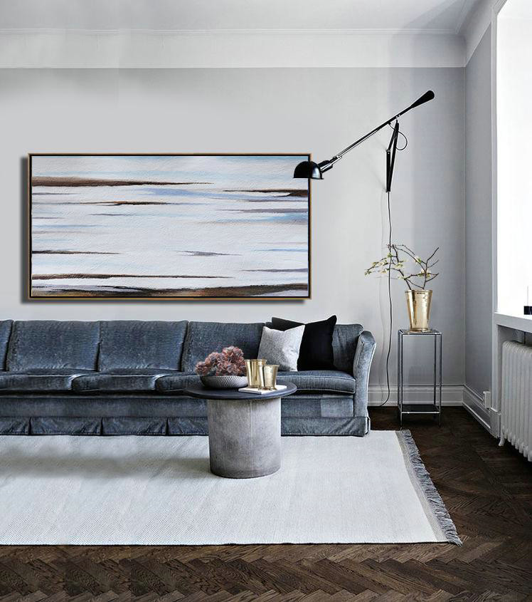 Extra Large Abstract Painting On Canvas,Hand Painted Panoramic Abstract Painting,Canvas Wall Art,Grey,White,Brown,Blue.etc